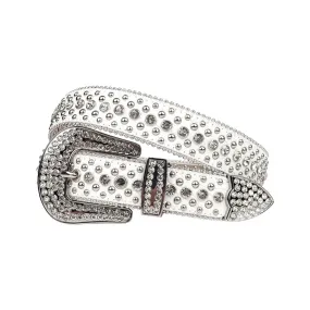 White Strap With Crystal & Metal Studded Rhinestone Belt