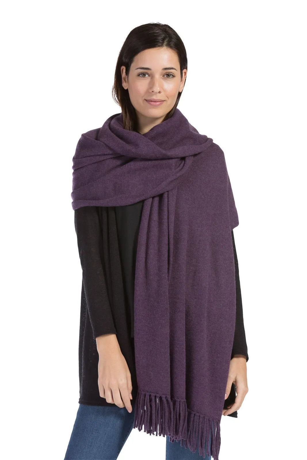 Women's 100% Pure Cashmere Knit Shawl Wrap with Fringe and Gift Box