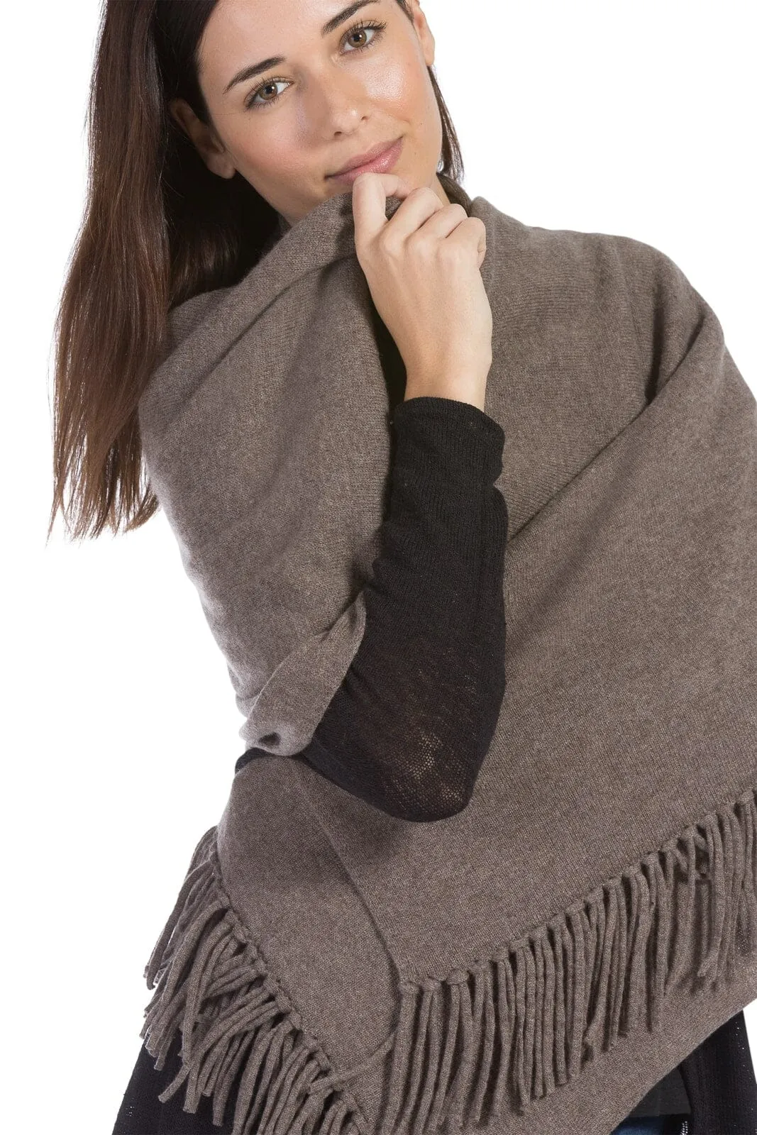 Women's 100% Pure Cashmere Knit Shawl Wrap with Fringe and Gift Box