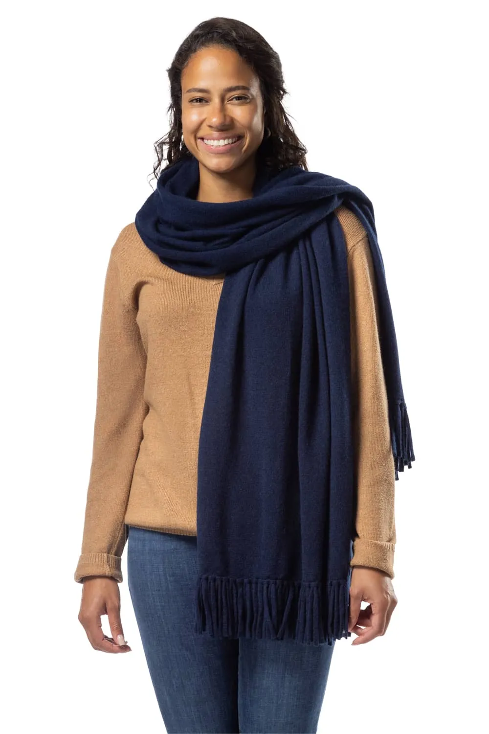 Women's 100% Pure Cashmere Knit Shawl Wrap with Fringe and Gift Box