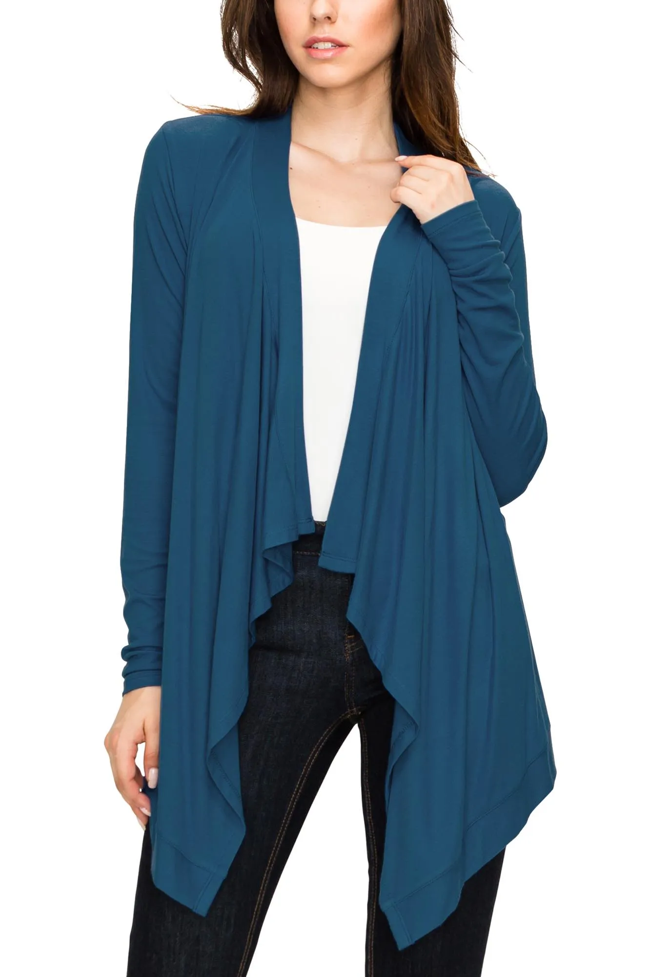 Women's Basic Draped Long Sleeve Open Front Knit Cardigan