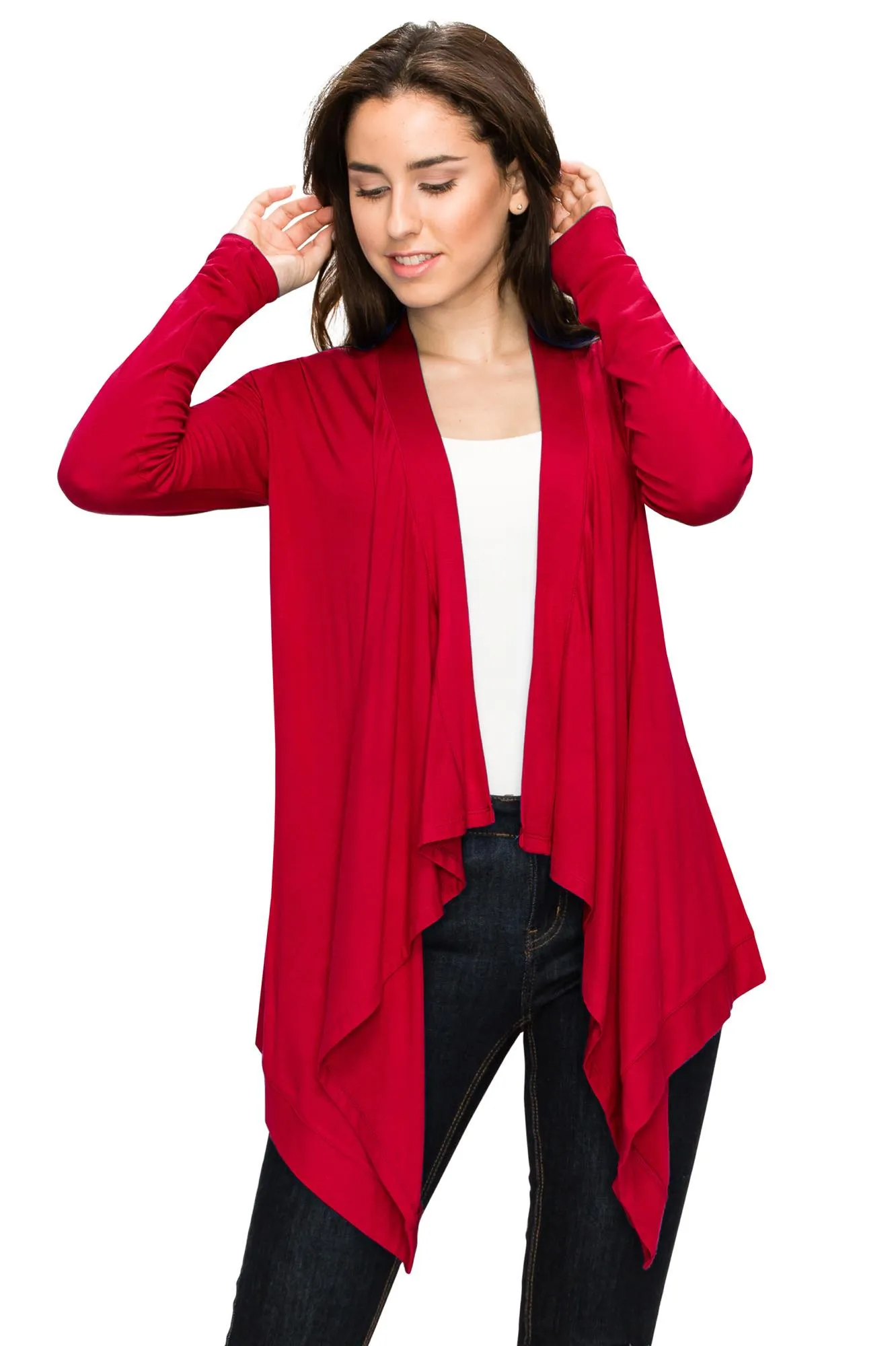 Women's Basic Draped Long Sleeve Open Front Knit Cardigan