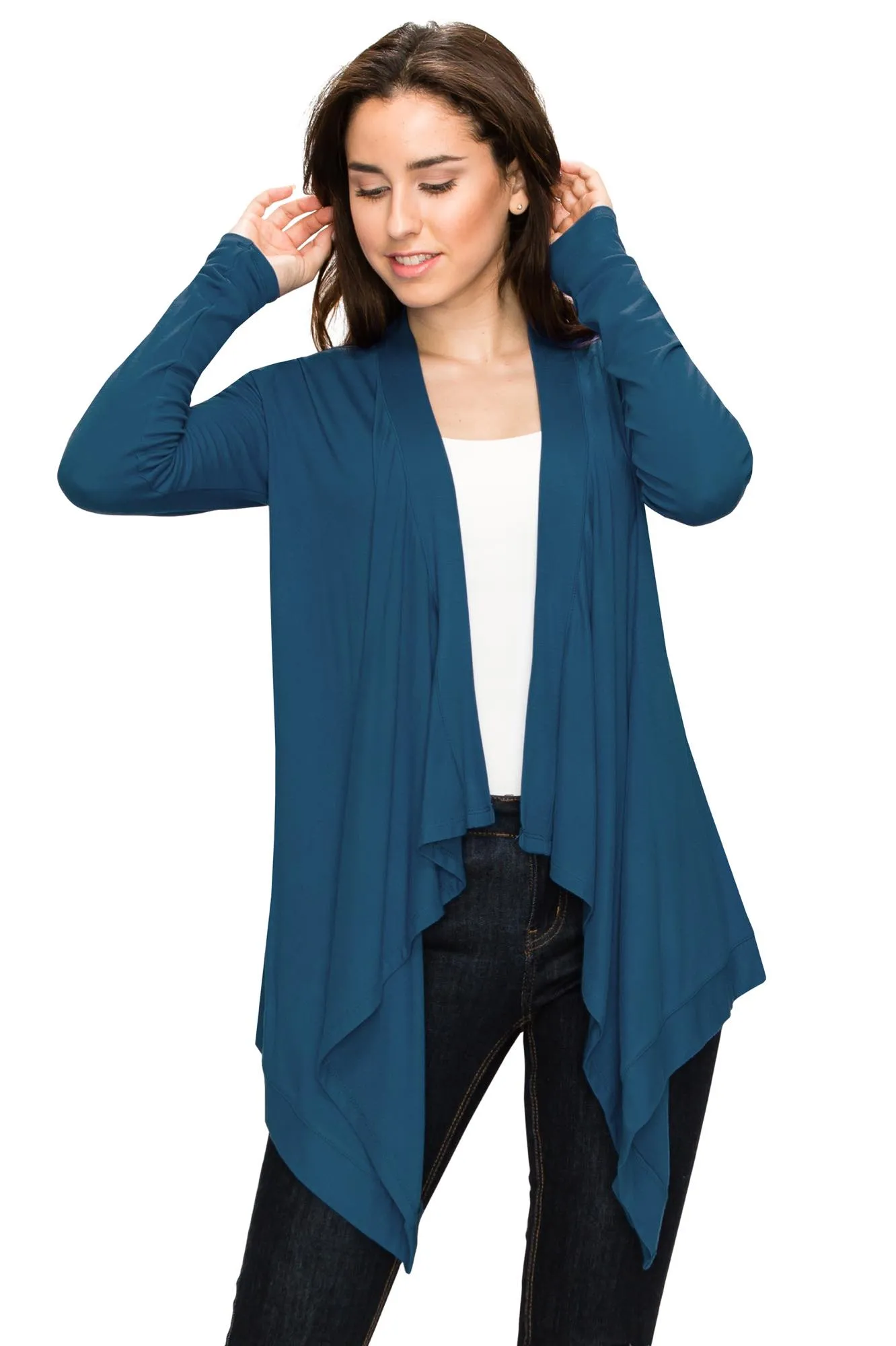 Women's Basic Draped Long Sleeve Open Front Knit Cardigan