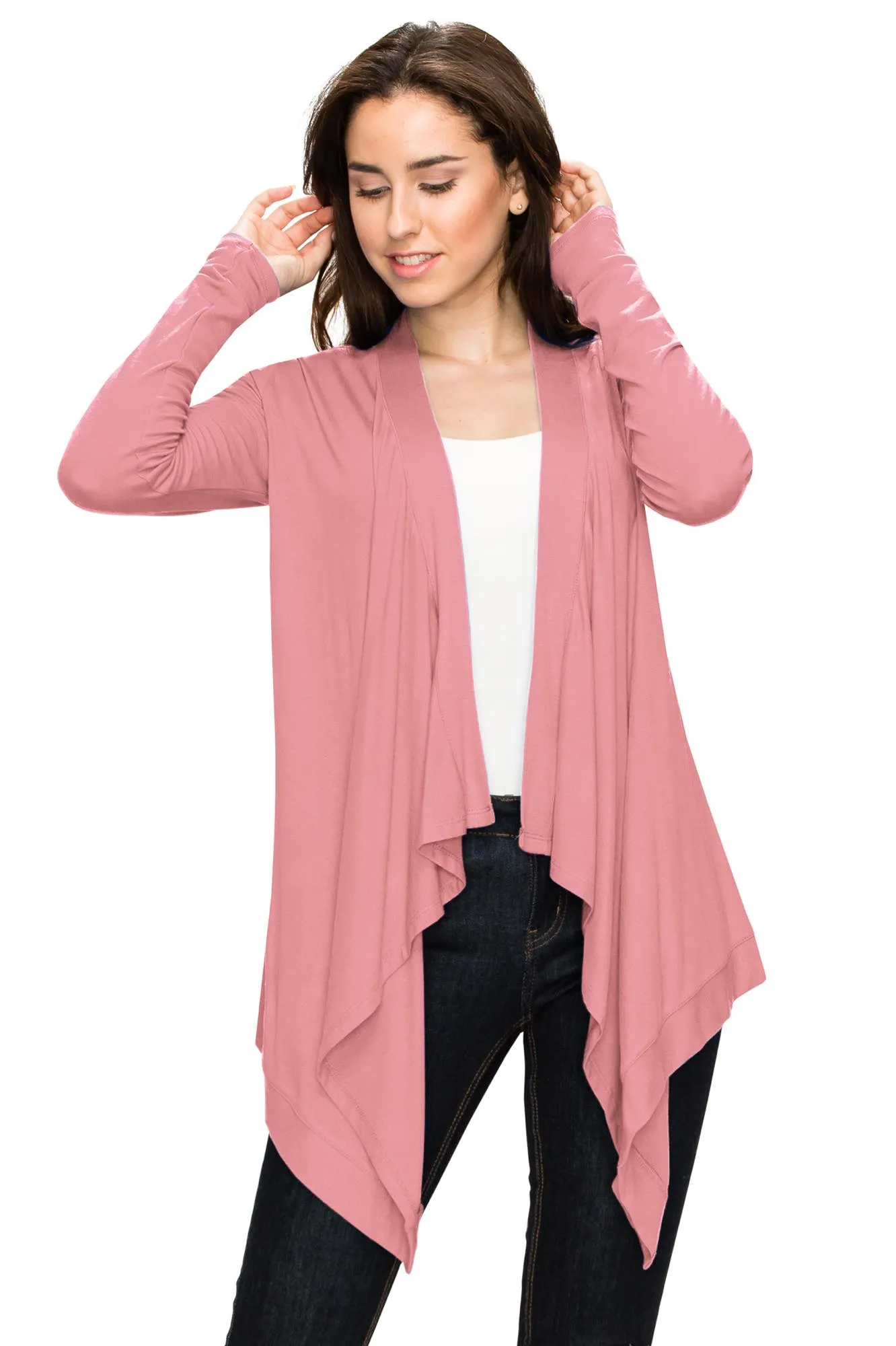 Women's Basic Draped Long Sleeve Open Front Knit Cardigan