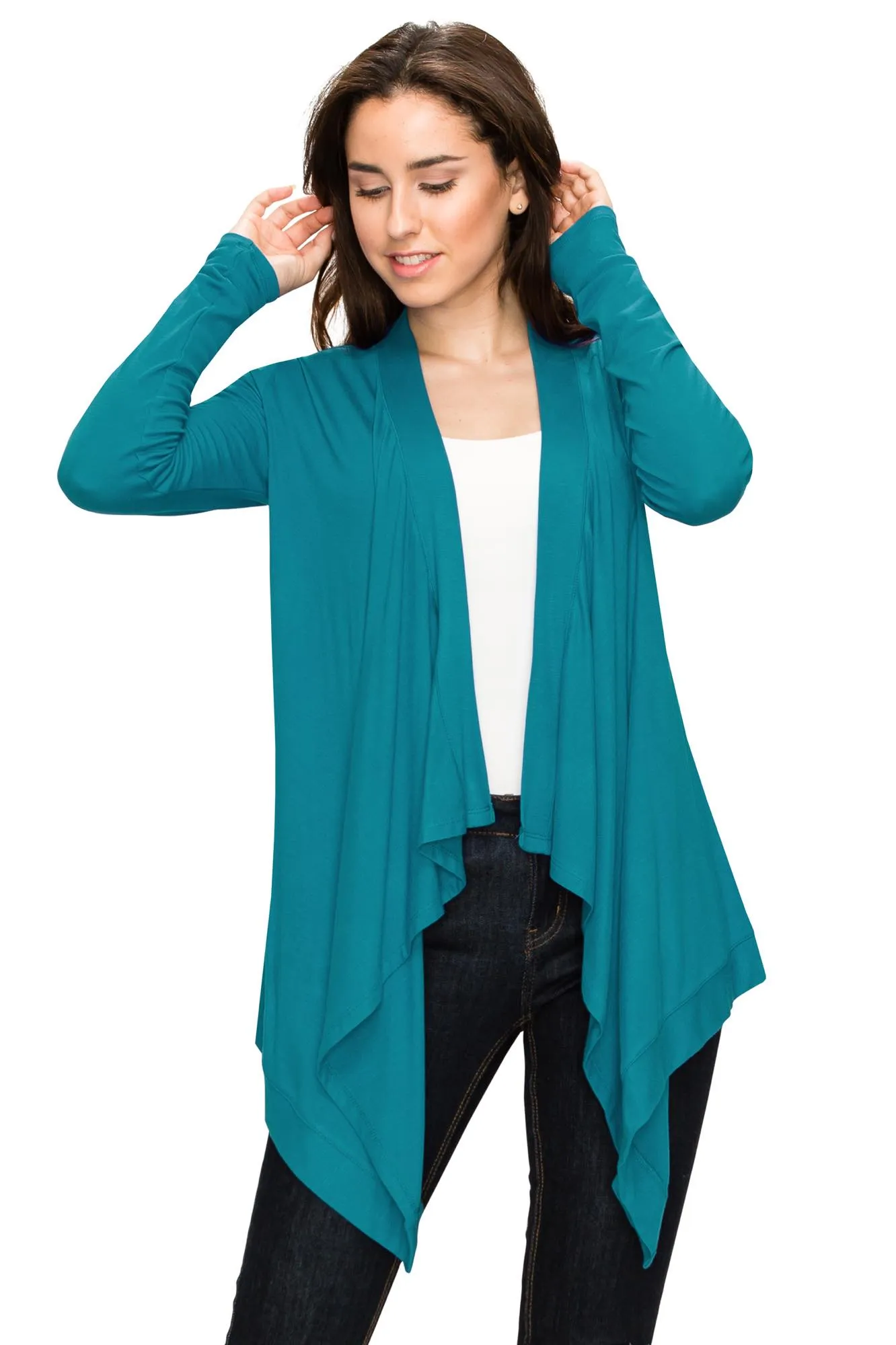 Women's Basic Draped Long Sleeve Open Front Knit Cardigan