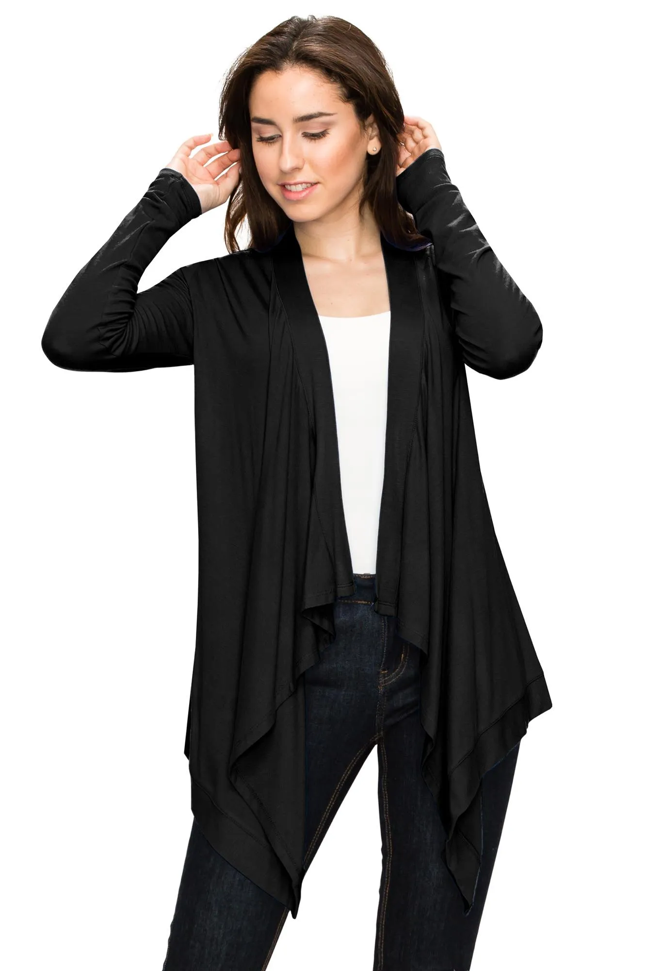 Women's Basic Draped Long Sleeve Open Front Knit Cardigan