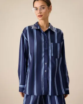 Women's Navy Striped Pocket Shirt