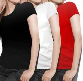 Women's round neck Black/White/Red Value pack