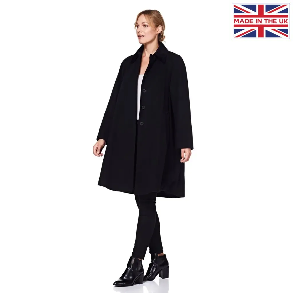 Wool Blend Oversized Velvet Trim Swing Coat (8026)