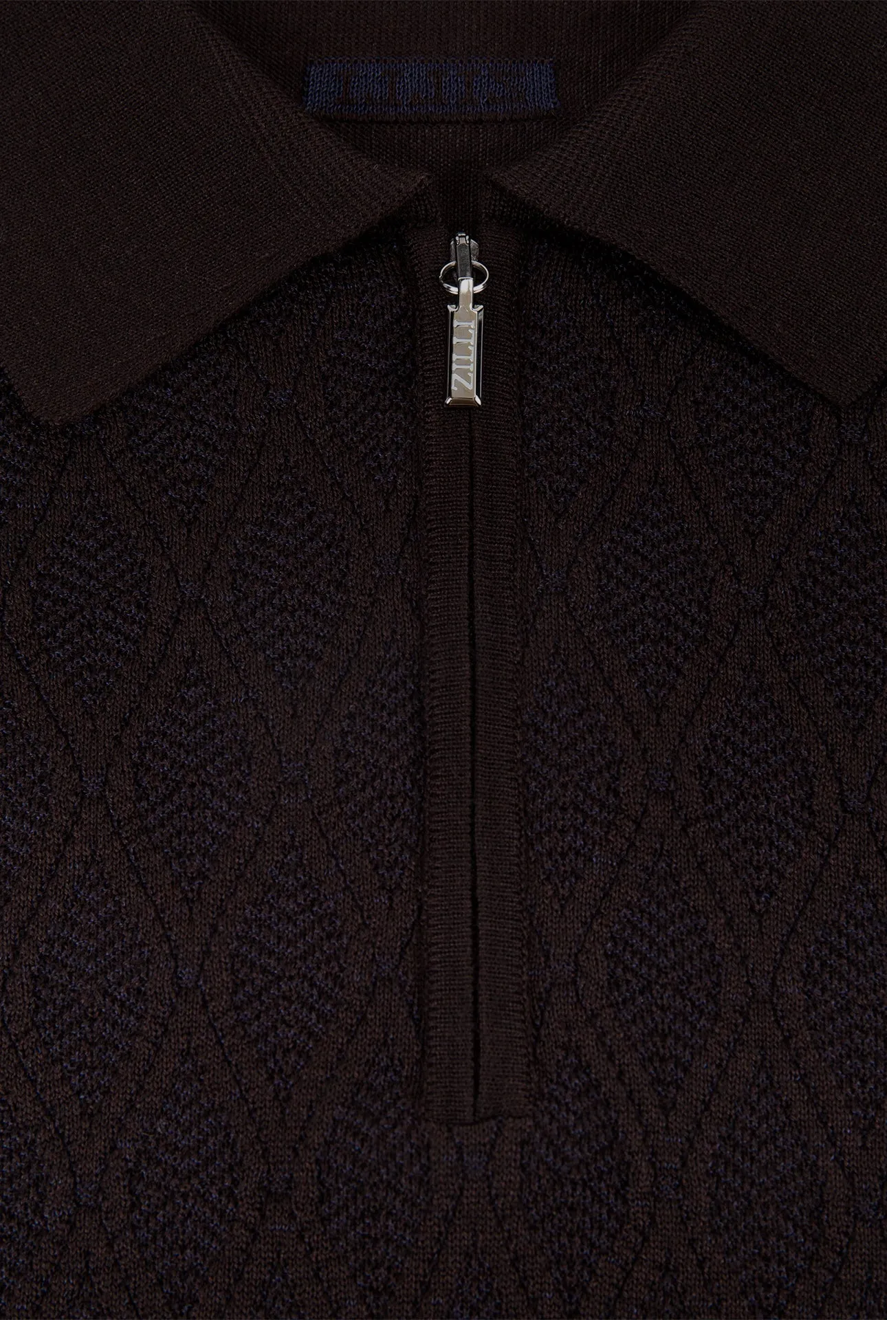 Zipped Polo with Micro Lozenges Pattern